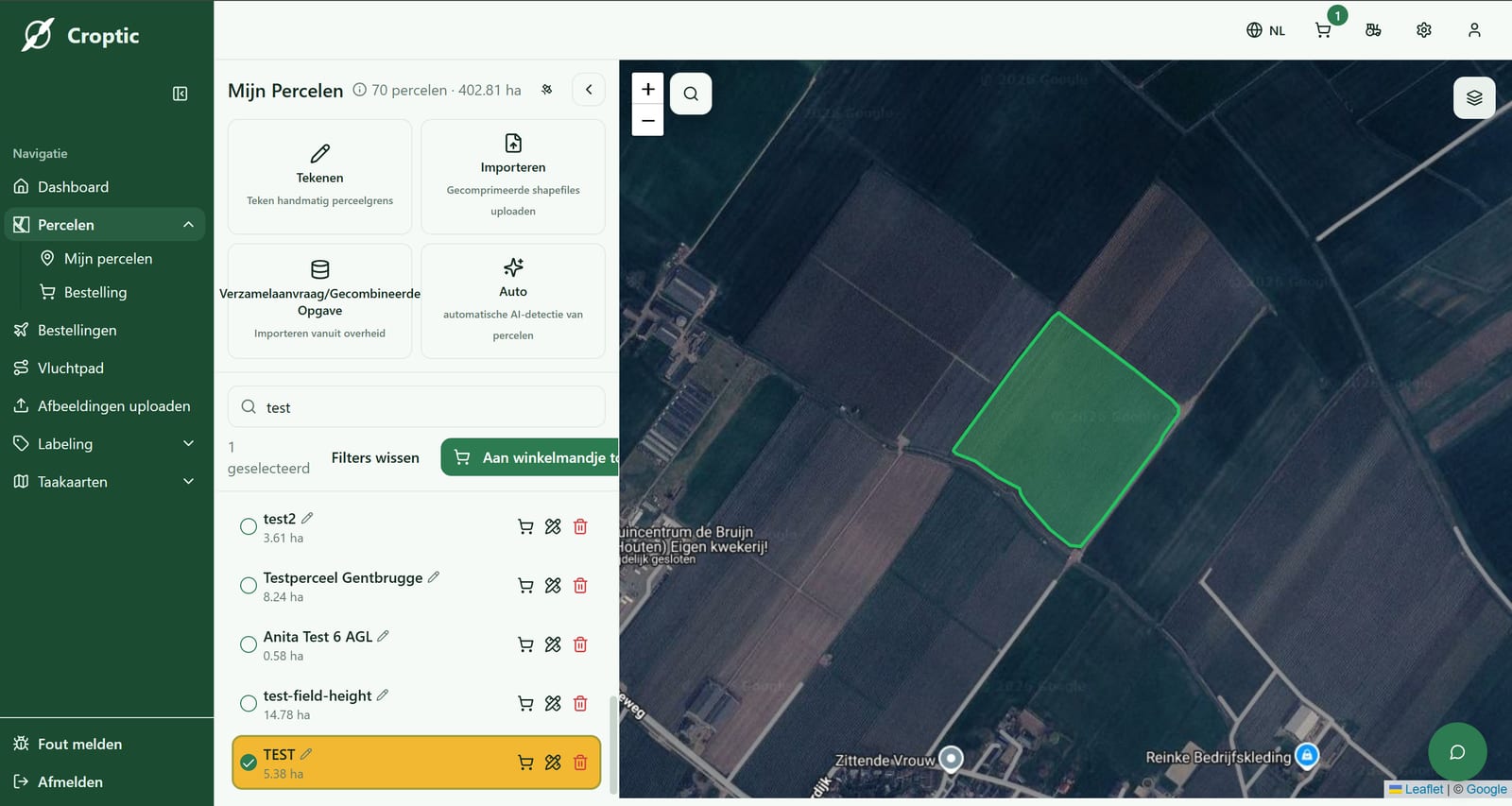 A selected field in My Fields, ready to be added to the basket
