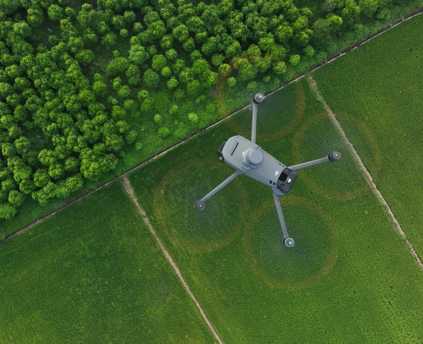 Drone and controller ready at the edge of a potato field