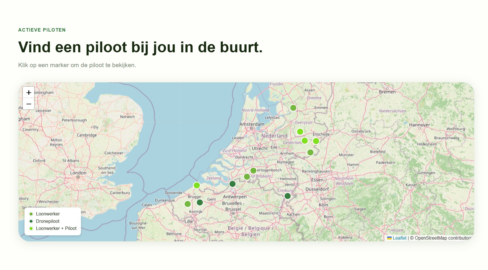 Kaart met actieve Croptic-piloten in België en Nederland